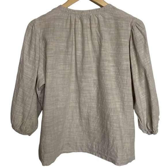 CALLIGRAPHIES Linen Blend Puff Sleeve Natural Top Blouse Taupe - Picture 5 of 6